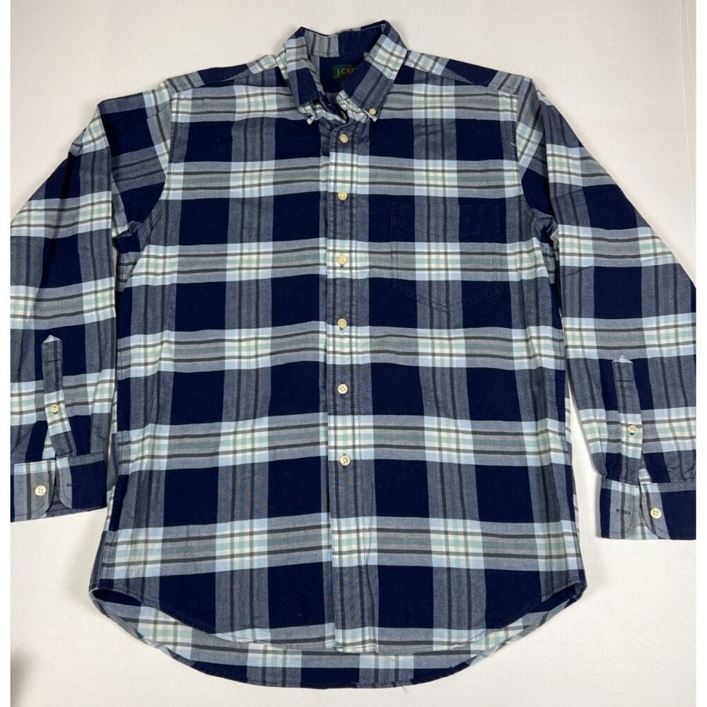 J. Crew Men's Small Blue White Plaid Long Sleeve Button Down Cotton Shirt